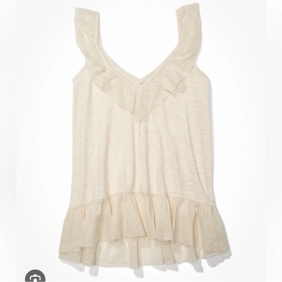 American Eagle Ruffle Off White Cream V-Neck Tank Top Women’s Size XL - Picture 1 of 7
